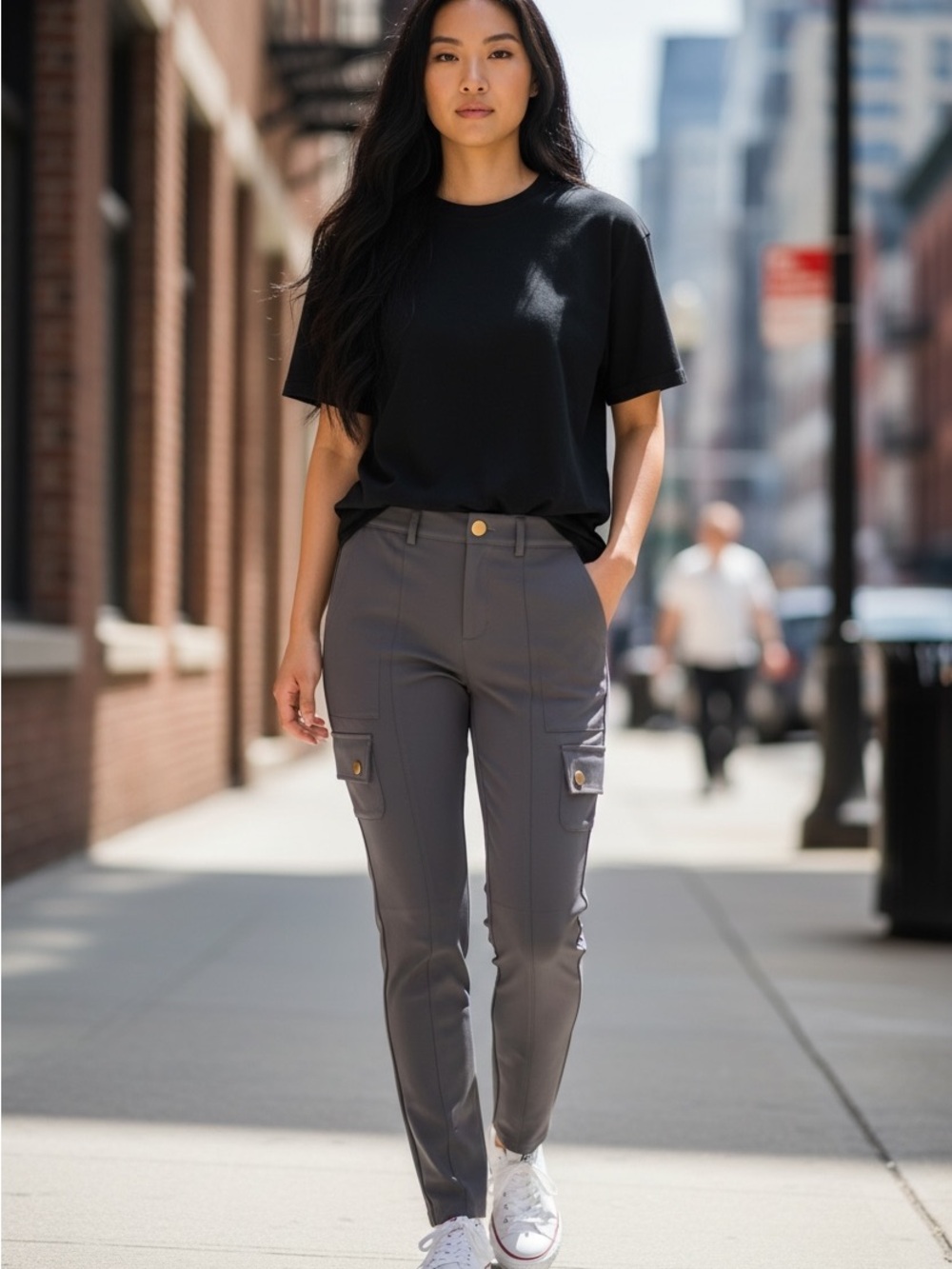 Halara Women’s Large Tall Gray High Rise Stretch Cargo Pants NWT